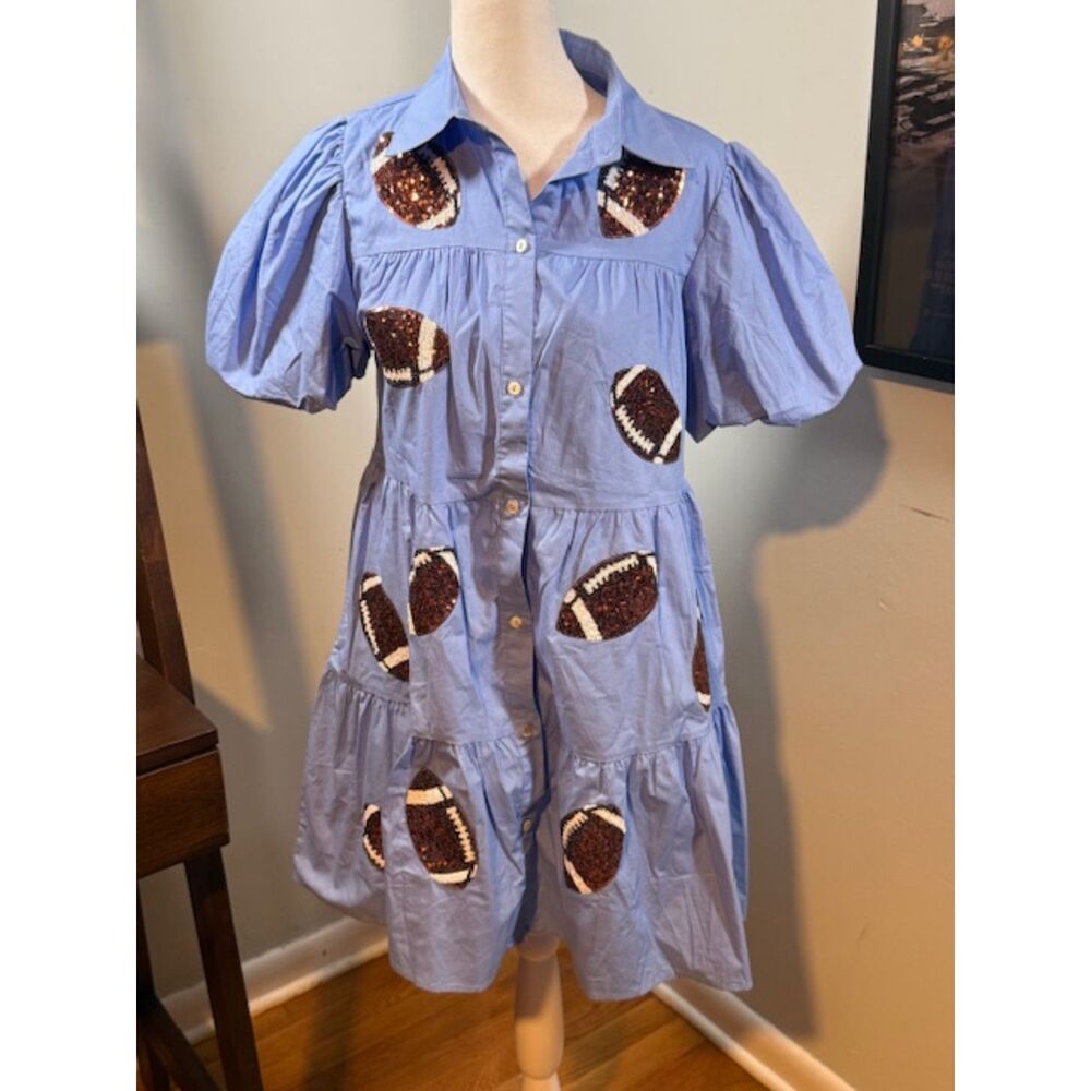 Peach Love CA‎ Sequin Football Babydoll Dress Small Game Day Coquette - Picture 2 of 6